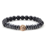 Natural Stone Beads Bracelet with CZ King Crown Skull Charms