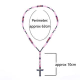 Matte Rhodolite Rose Quartz Amethyst Rosary Necklace with Hematite Cross Pendant