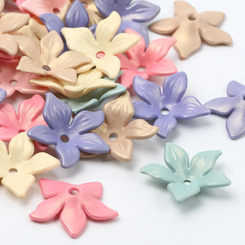 21mm Acrylic Matte Flower Beads Charm for DIY Jewelry - Scrub Colored