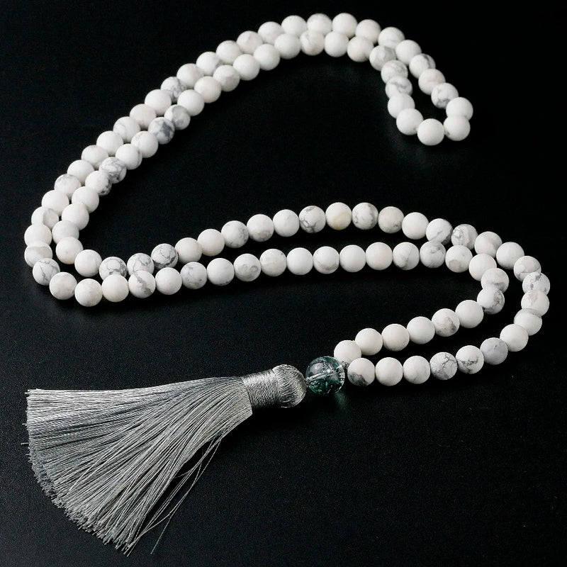 Matte Howlite Beads Green Ghost Tassel Pendent Necklace