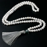 Matte Howlite Beads Green Ghost Tassel Pendent Necklace