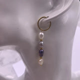 Mavis Hare Pink Gray Pearl Dangle Earrings Stainless Steel Woman