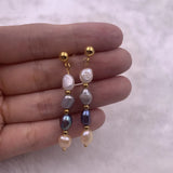 Mavis Hare Pink Gray Pearl Dangle Earrings Stainless Steel Woman