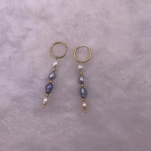 Mavis Hare Pink Gray Pearl Dangle Earrings Stainless Steel Woman