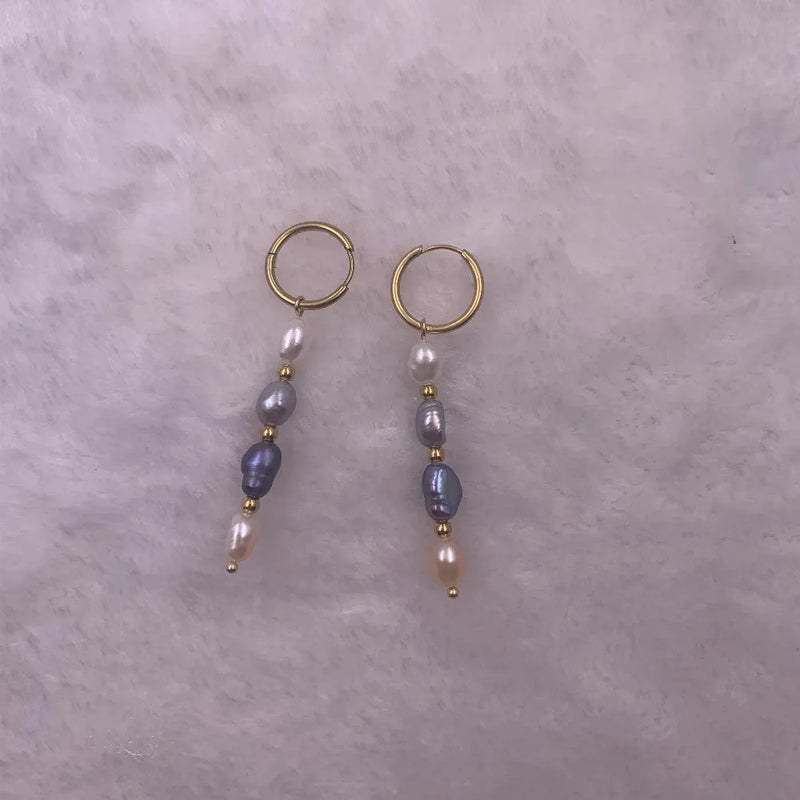 Mavis Hare Pink Gray Pearl Dangle Earrings Stainless Steel Woman