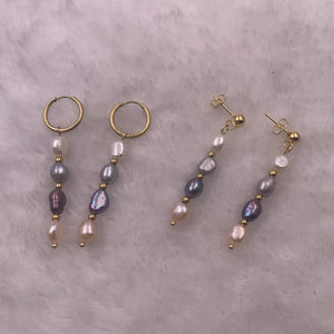 Mavis Hare Pink Gray Pearl Dangle Earrings Stainless Steel Woman