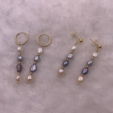 Mavis Hare Pink Gray Pearl Dangle Earrings Stainless Steel Woman