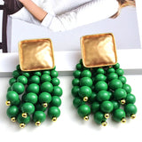 Maxcore Alloy Earrings Wood Beads Metal Tassels Jewelry