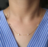 925 Sterling Fire Opal Station Long Chain Necklace for Women