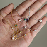925 Sterling Fire Opal Station Long Chain Necklace