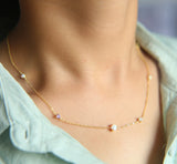 925 Sterling Fire Opal Station Long Chain Necklace