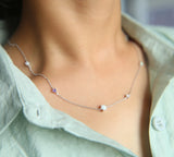 925 Sterling Fire Opal Station Long Chain Necklace for Women