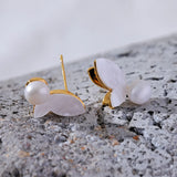 Delicate Small Stud Earrings Natural Pearls Butterfly Charm Prevent Allergy
