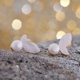 Delicate Small Stud Earrings Natural Pearls Butterfly Charm Prevent Allergy