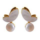 Delicate Small Stud Earrings Natural Pearls Butterfly Charm Prevent Allergy