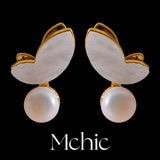 Delicate Small Stud Earrings Natural Pearls Butterfly Charm Prevent Allergy