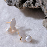 Delicate Small Stud Earrings Natural Pearls Butterfly Charm Prevent Allergy