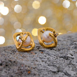 Pearl Butterfly Geometric Stud Earrings 14K Plated Copper Jewelry Gift