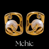 Pearl Butterfly Geometric Stud Earrings 14K Plated Copper Jewelry Gift