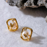 Pearl Butterfly Geometric Stud Earrings 14K Plated Copper Jewelry Gift