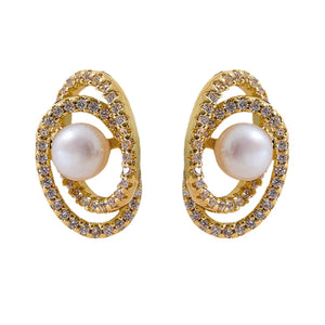 Delicate Cubic Zircon Natural Pearl Stud Earrings