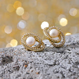 Delicate Cubic Zircon Natural Pearl Stud Earrings