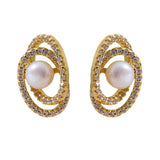 Delicate Cubic Zircon Natural Pearl Stud Earrings