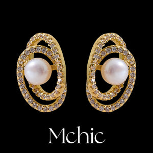 Delicate Cubic Zircon Natural Pearl Stud Earrings