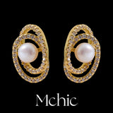 Delicate Cubic Zircon Natural Pearl Stud Earrings