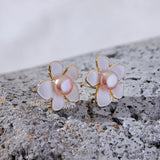 Freshwater Pearls Enamel Flower Stud Earrings Women Charm Jewelry Gift