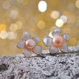 Freshwater Pearls Enamel Flower Stud Earrings Women Charm Jewelry Gift