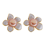 Freshwater Pearls Enamel Flower Stud Earrings Women Charm Jewelry Gift