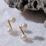 14K Plated Copper Pearl Stud Earrings for Women Geometric Design