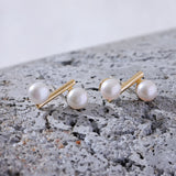 14K Plated Copper Pearl Stud Earrings for Women Geometric Design