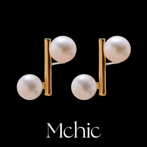 14K Plated Copper Pearl Stud Earrings for Women Geometric Design