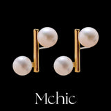 14K Plated Copper Pearl Stud Earrings for Women Geometric Design