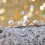 14K Plated Copper Pearl Stud Earrings for Women Geometric Design