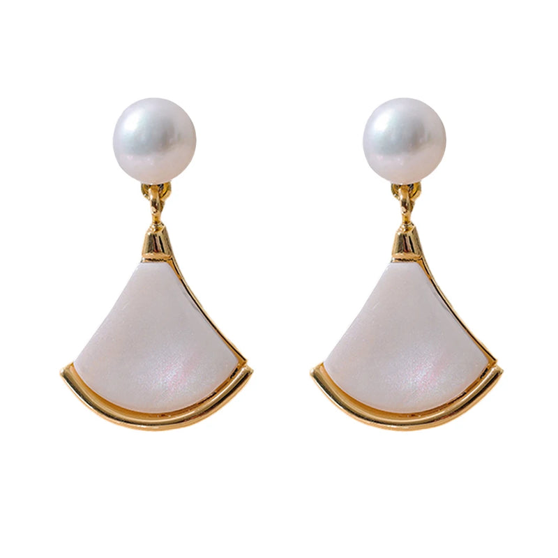 Freshwater Pearls Shell Drop Earrings Copper Stylish Jewelry Gift
