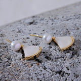 Freshwater Pearls Shell Drop Earrings Copper Stylish Jewelry Gift