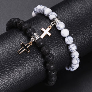 Classic Cross Charm Bracelet Men 8mm Matte Bead Bracelet For Men