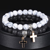 Classic Cross Charm Bracelet Men 8mm Matte Bead Bracelet For Men