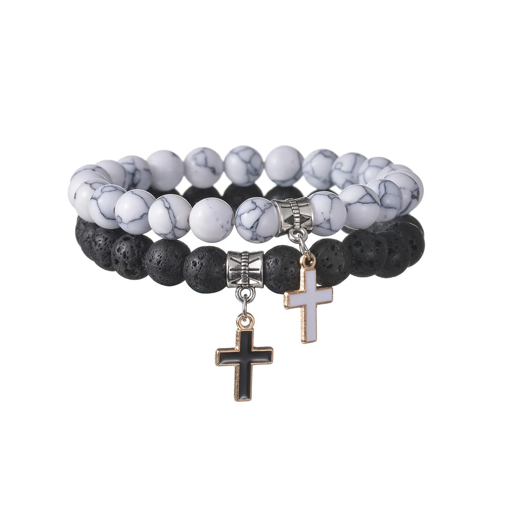 Classic Cross Charm Bracelet Men 8mm Matte Bead Bracelet For Men
