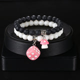 MeMolissa 2pcs Stone Beaded Bracelet Mushroom Bracelets for Men Women Couple Ban