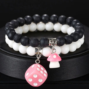 MeMolissa 2pcs Stone Beaded Bracelet Mushroom Bracelets for Men Women Couple Ban