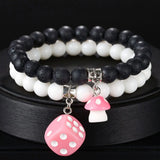 MeMolissa 2pcs Stone Beaded Bracelet Mushroom Bracelets for Men Women Couple Ban