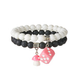 MeMolissa 2pcs Stone Beaded Bracelet Mushroom Bracelets for Men Women Couple Ban