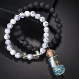 Metal Cross Beaded Bracelet Wishing Bottle Pendant Bracelets for Men Women