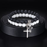 Natural Stone Cross Beaded Bracelet for Men Women Gift