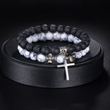 Natural Stone Cross Beaded Bracelet for Men Women Gift