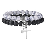 Natural Stone Cross Beaded Bracelet for Men Women Gift